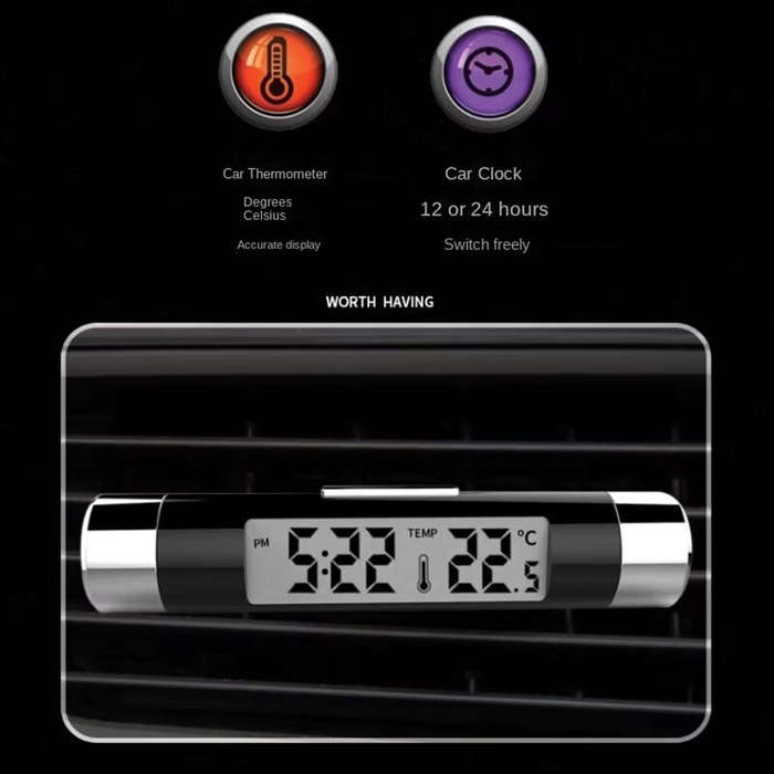 Black - Car Air Outlet Thermometer Time Display High Precision Electronic Digital Car Clock LED Ther