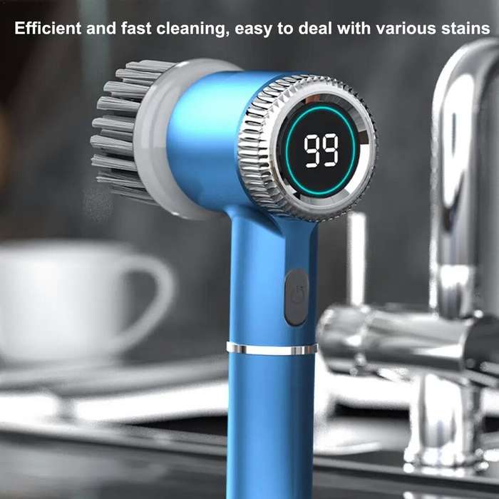 Blue - 1200mAh Electric Dish Pot Cleaning Brush with 5 Brush Heads Bathroom Professional Cleaning Au
