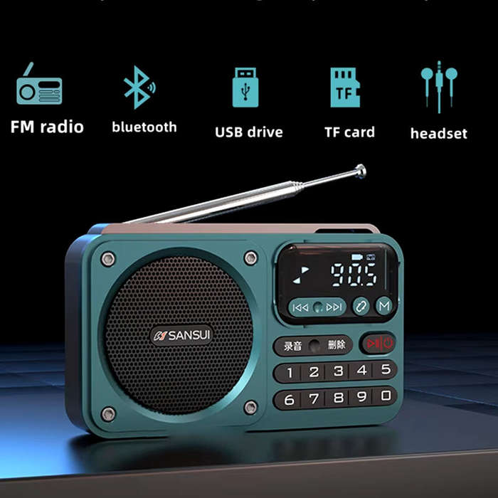 Green - SANSUI F22 Multimedia Radio Wireless bluetooth Speaker Digital Display HiFi Card Music Louds
