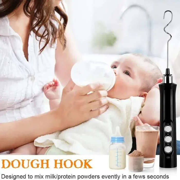 White - 1200mAh Handheld Electric Egg Beater Coffee Milk Frother 3 Speeds Cordless Rechargeable Elec