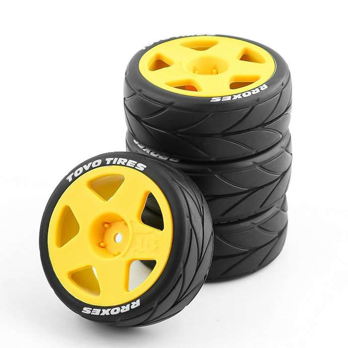 Yellow - 4PCS Rally Drift On-Road Tires Wheels 12mm Hex for 1/10 HPI KYOSHO TAMIYA TT02 RC Car Vehic