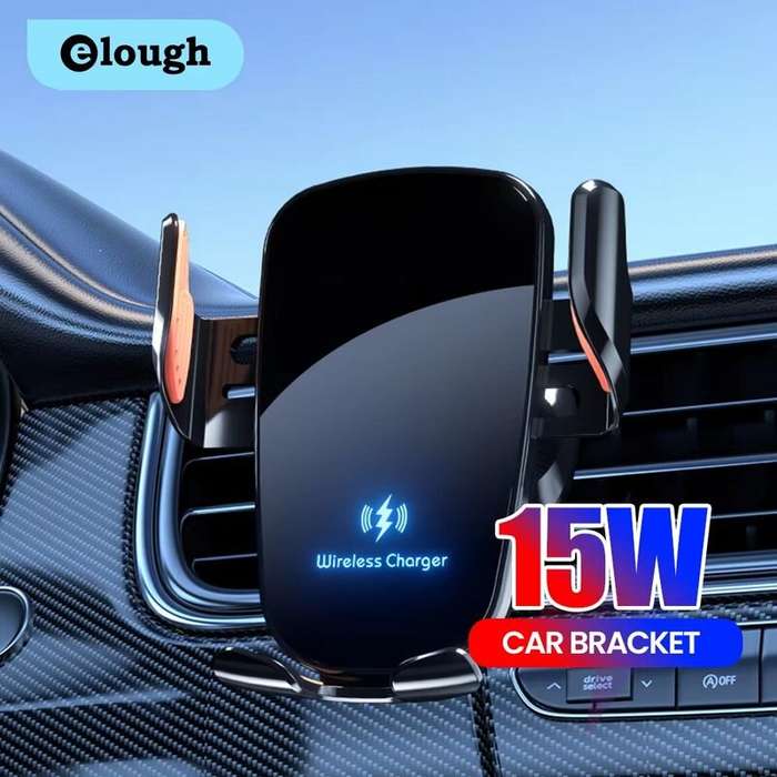 Glass Panel+Logo Lighting - Universal Car Phone Holder Wireless Charging for iPhone 16 15 14 Pro Max