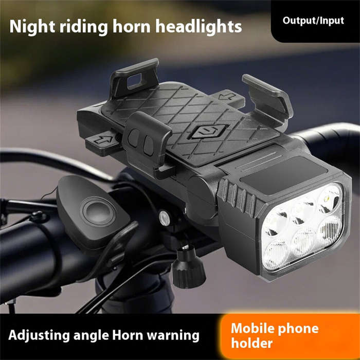 Black - BIKIGHT Bicycle Horn Headlight with Phone Holder 90 Rotation 5 Light Modes Type-C Charging W