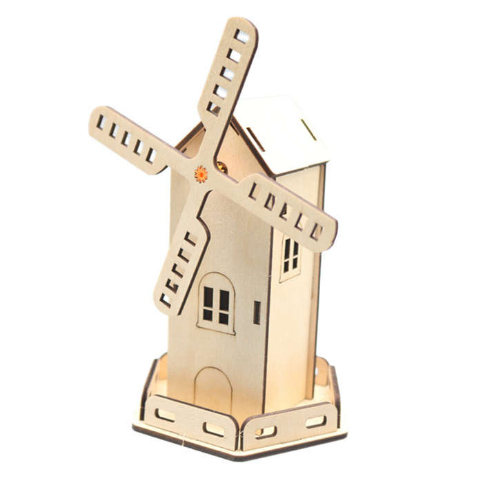 Yellow - Solar Power Windmill Wooden DIY Model Kits Educational Scientific Experiments Early Educati