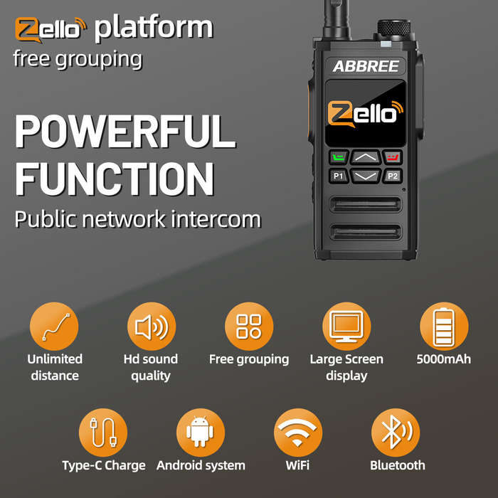US Version - ABBREE GP-268 Walkie Talkie Zello POC Network Bluetooth WIFI 4G SIM Card Android Long R