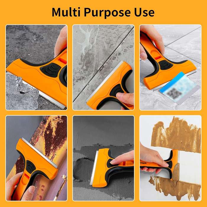 Orange - Wide Razor Blade Scraper Tool 4 Inch Glass Cleaner Replaceable SK5 Blades for Windows Paint