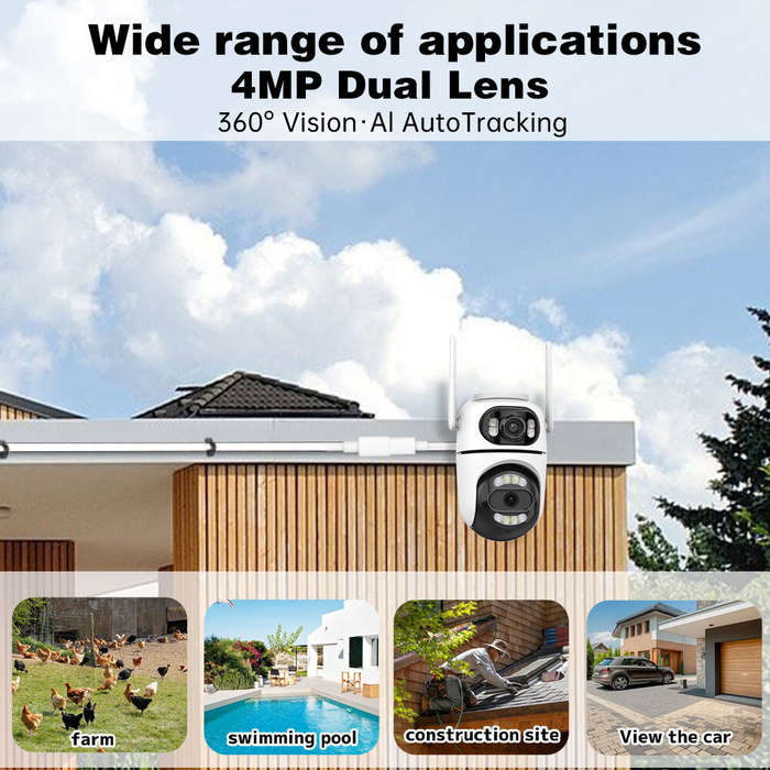 EU Plug - 4MP 5X Zoom Dual Lens Wireless Security Camera PTZ Color Night Vision AI Human Detection T