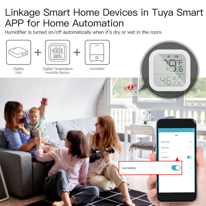 Square - MoesHouse Tuya ZIGBE Smart Digital Temperature and Humidity Sensor LCD Display Intelligent