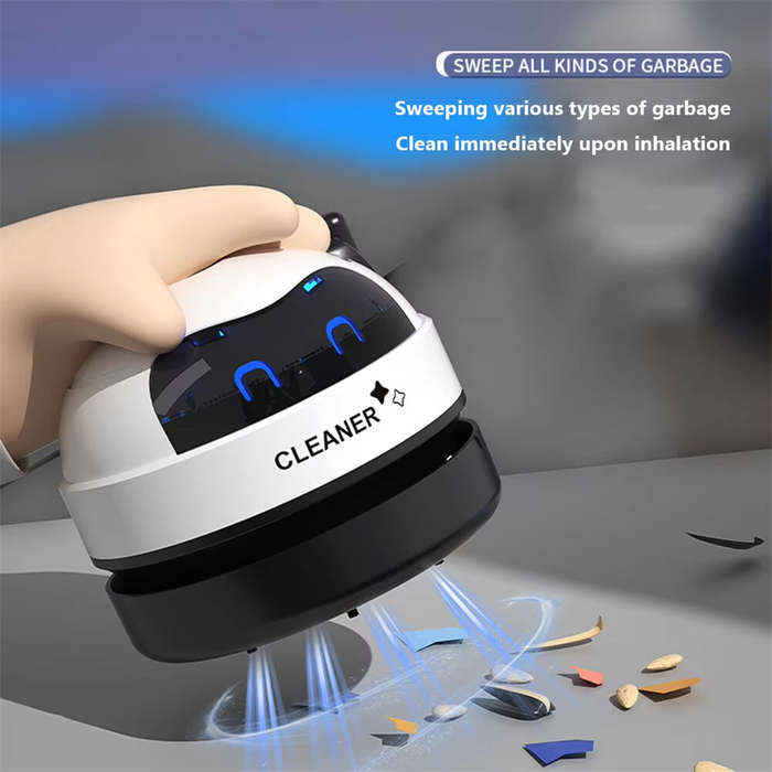 Full Set - Desk Dust Vacuum with Clean Brush Portable Table Dust Removal Cleaning Brush USB Charging