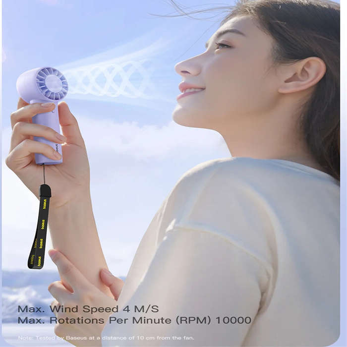Purple - Baseus GoTrip DT1 Mini Turbine Handheld Fan 3 Speed Adjustable Portable Fan 1200mAh Recharg