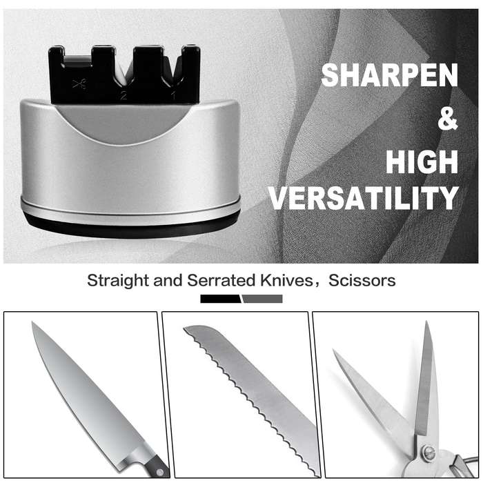 Silver - Kitchen Chef Knife Scissors 3-Stage Sharpener Suitable For Straight Knife And Serrated Knif