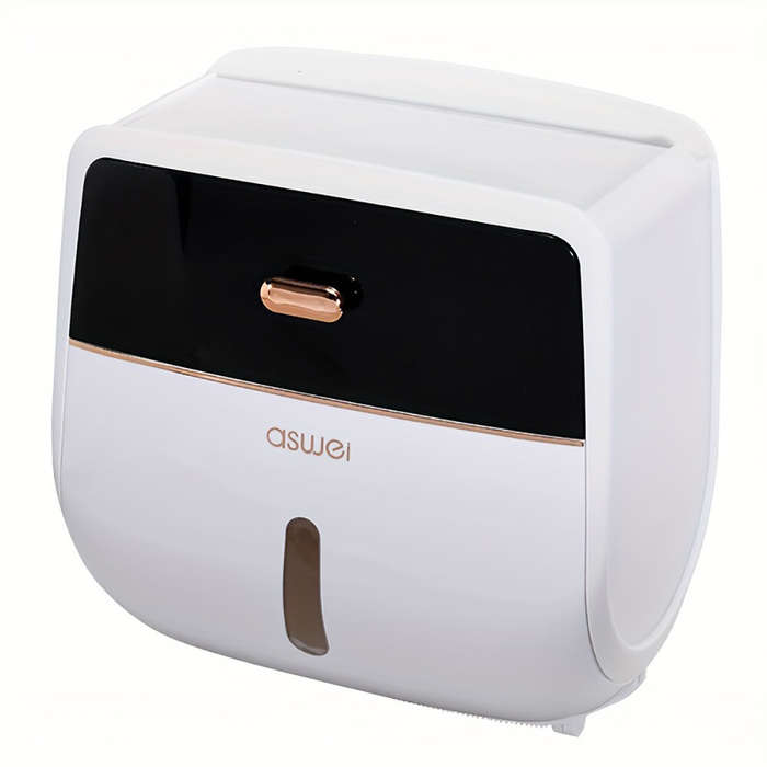 Black - Bathroom Organizer Shelf Wall Mount Toilet Paper Holder Large Capacity Wall-mounted Double-l