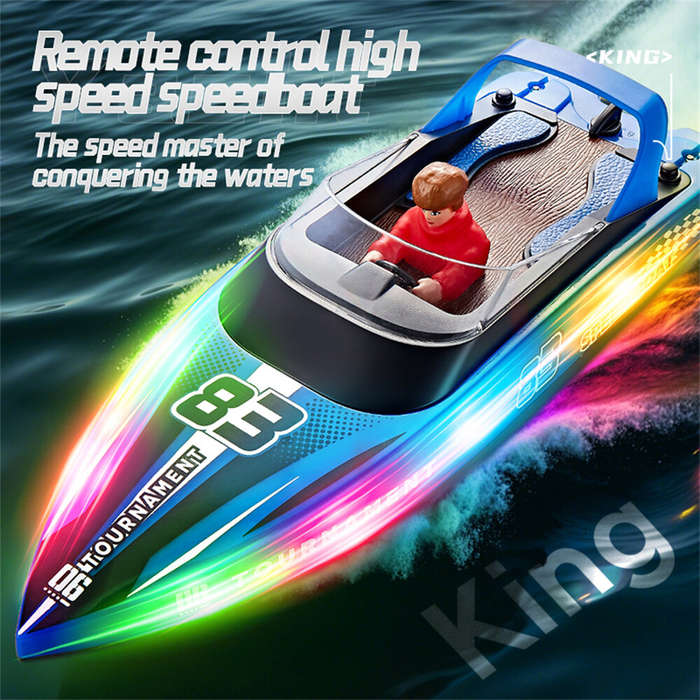 White - HXJRC HJ821 2.4G RC Boat Capsized Reset High Speed LED Light Speedboat Waterproof Dual Motor
