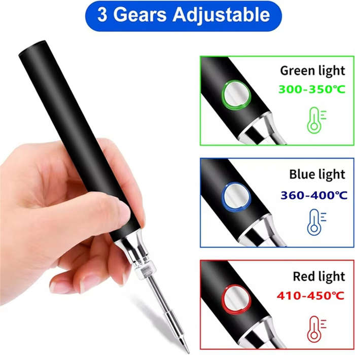 Black - Mini USB Wireless Portable Soldering Iron Kit Rechargeable 8W USB-C Adjustable Temperature 3