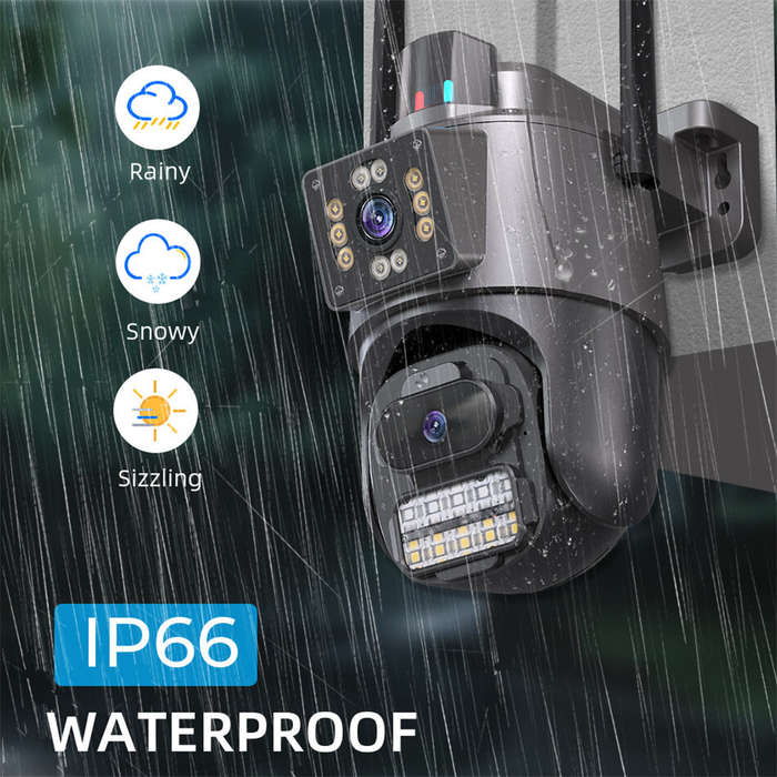 EU Plug - 3MP+3MP Dual Lens WiFi Security Camera 5X Zoom Dual Screen PTZ Camera ICSEE APP Outdoor Au