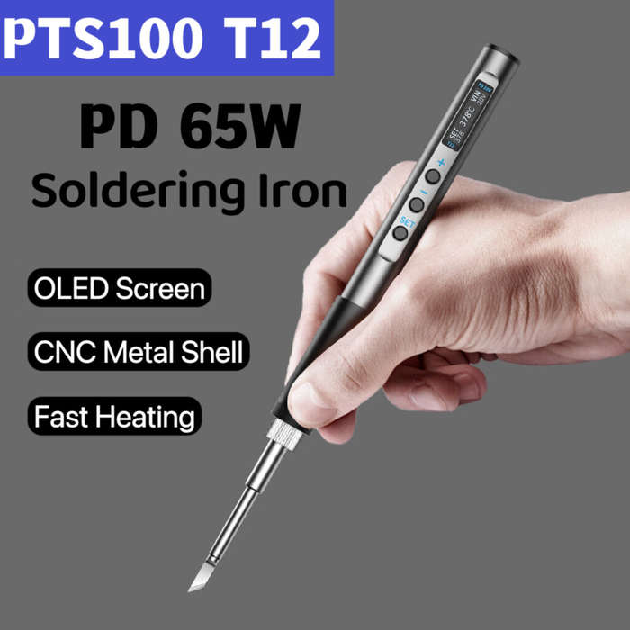 T12-I - PTS100 T12 PD 5-20V 65W Portable Electric Soldering Iron CNC Metal Body Temperature Adjustab