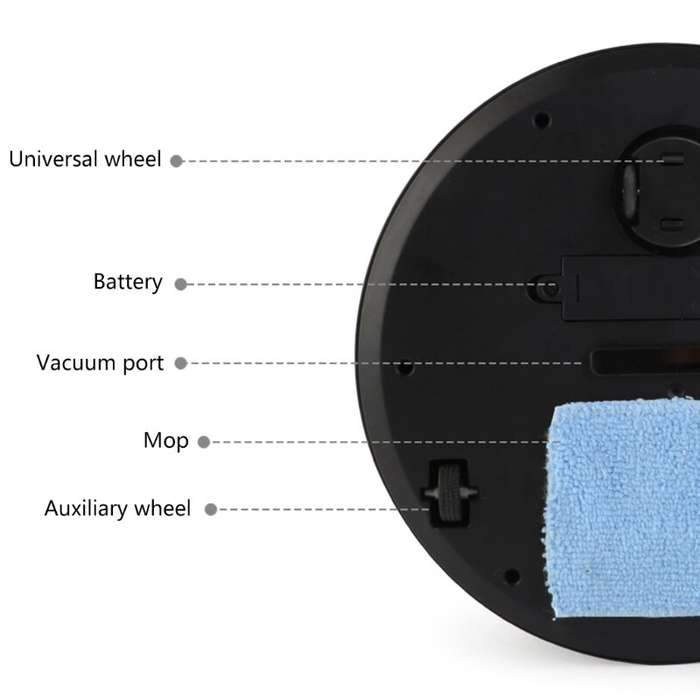 Black - 3-in-1 Sweeping Vacuum Mopping Rechargeable Smart Cleaning Robot 1200Pa Power Suction Large