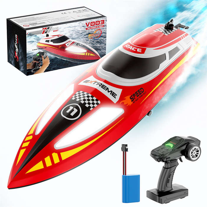 Red - Flytec V003 RTR 2.4G 30km/h RC Boat High Speed Competitive Racing LED Lights Waterproof Auto C