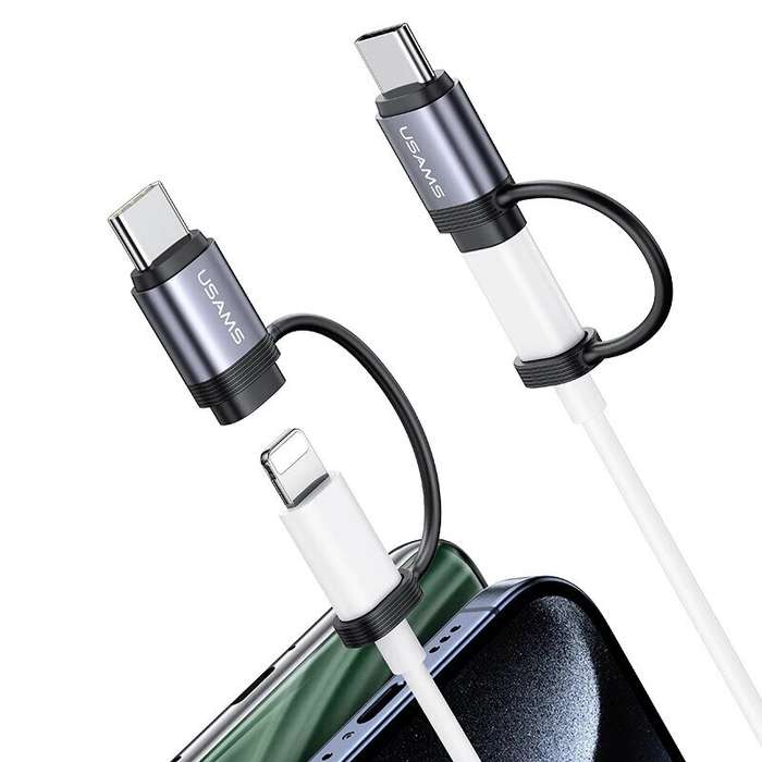 Grey - USAMS US-SJ677 AU17 PD30W iP to Type-C Aluminum Alloy Adapter Converter with Anti-lost Lanyar