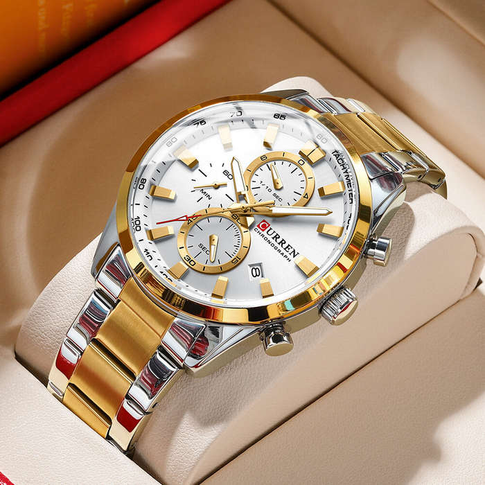Black Gold - CURREN Business Men Watch Steel Band Multifunctional Chronograph Wristwatch Waterproof