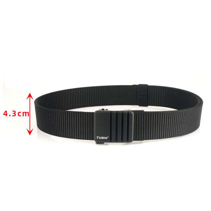 Black - TUSHI 120cm Nylon Hard Tactical Belt for Men Metal Automatic Buckle Belt Military Belt for O