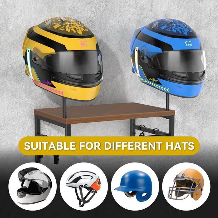Black Walnut Color - Wooden Motorcycle Helmet Stand Hanging Motorcycle Helmet Display Stand Simple W