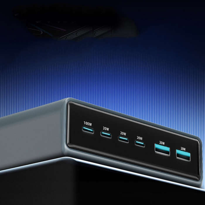 White - [GaN Tech] 200W 6-Port USB Charger 4USB-C+2USB-A Fast Charging Desktop Charging Station EU P