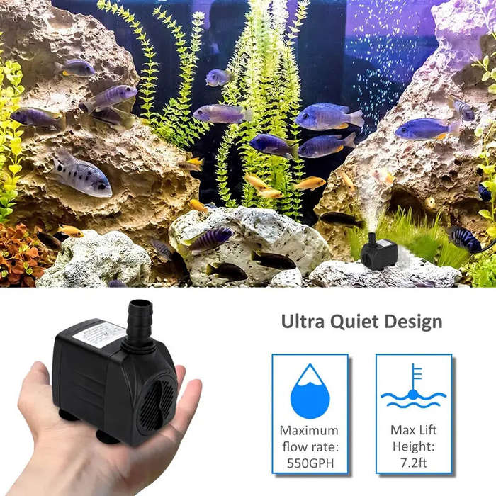 US Plug - 30W Ultra Quiet Submersible Water Pump 550GPH High Lift for Aquariums Fish Tanks Ponds Hyd