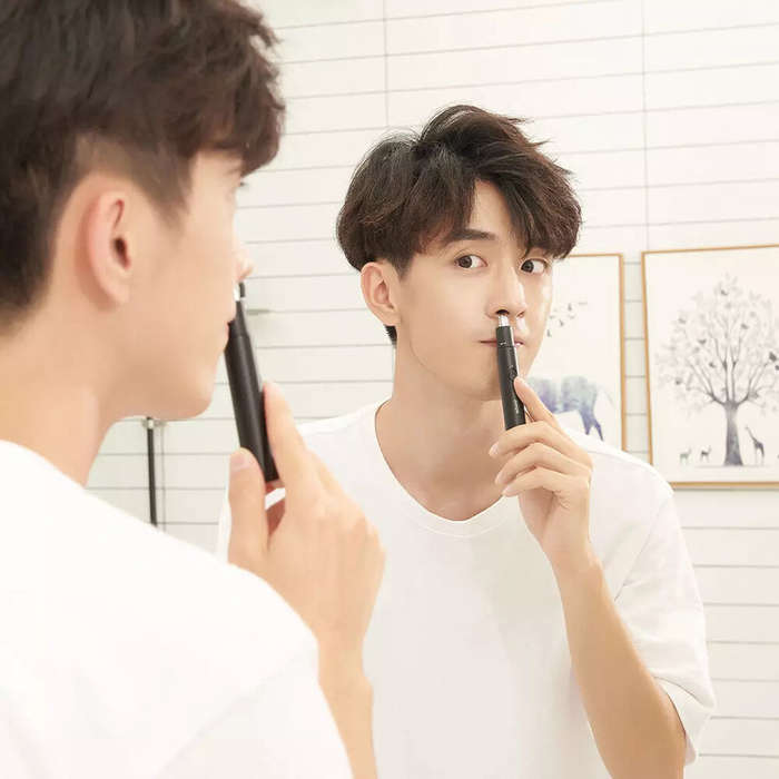 Black - SHOWSEE Electric Nose Hair Trimmer 360 Rotating Floating Blade with Washable Removable Cutte