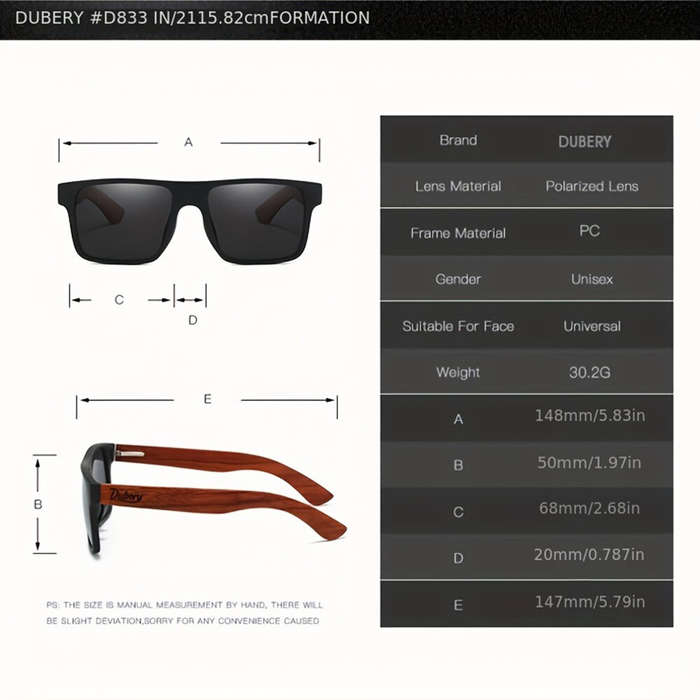 #05 - DUBERY Vintage Wooden Polarized Sunglasses for Men Women UV400 Protection Fashion Square Sun G