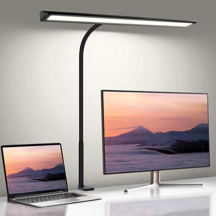Black - LED Desk Lamp with Clamp 25 Lighting Modes Eye-Caring USB Powered Flexible Gooseneck Adjusta