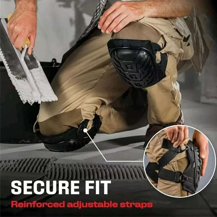 All Black - 1 Pair Of Professional Knee Pads with Thick Gel Pads Double Straps Adjustable Clips Prot