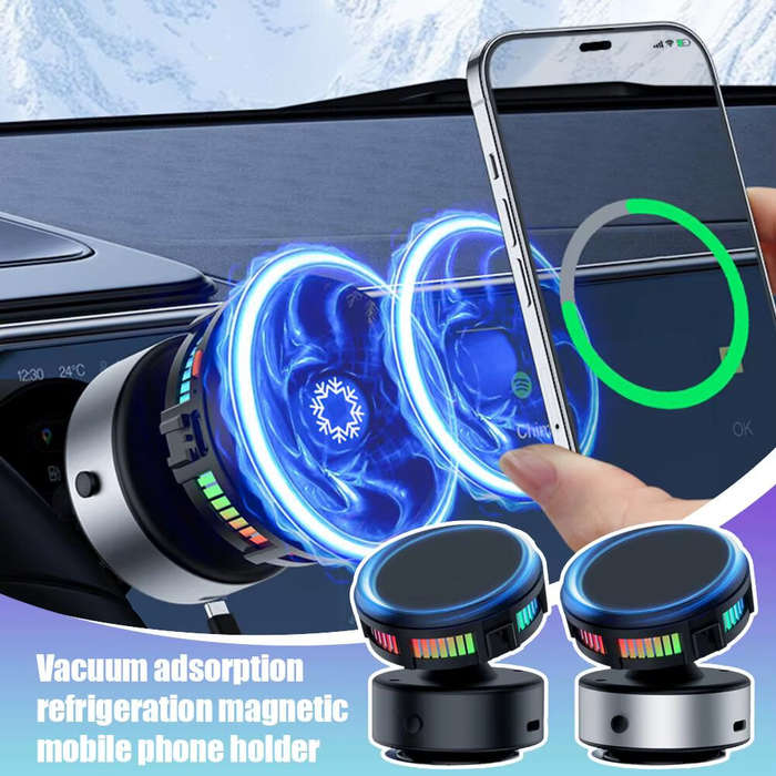 Black - Wireless Charger Vacuum Magnetic, Active Cooling 15W Car Mount Charger with RGB Light Phone