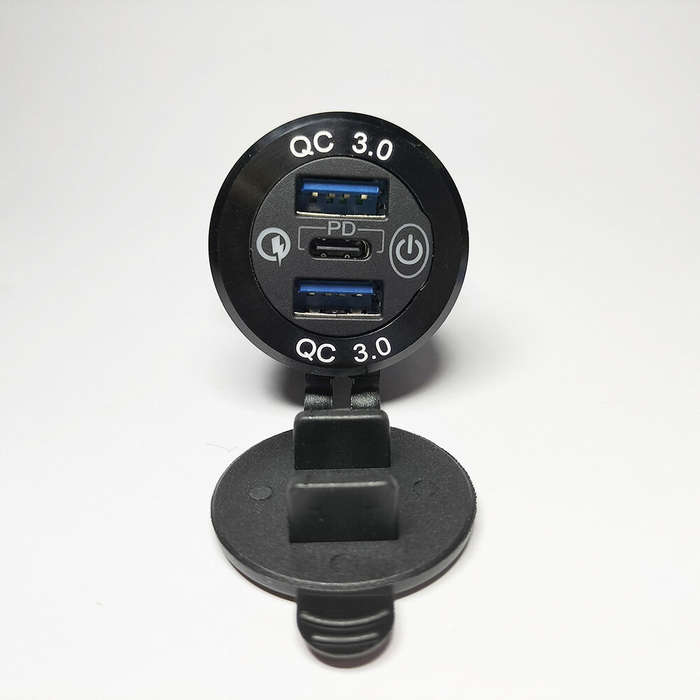 Red Light - 12V-24V 60W Triple USB Car Charger Socket PD3.0 & Dual QC3.0 with Touch Switch Fast Char