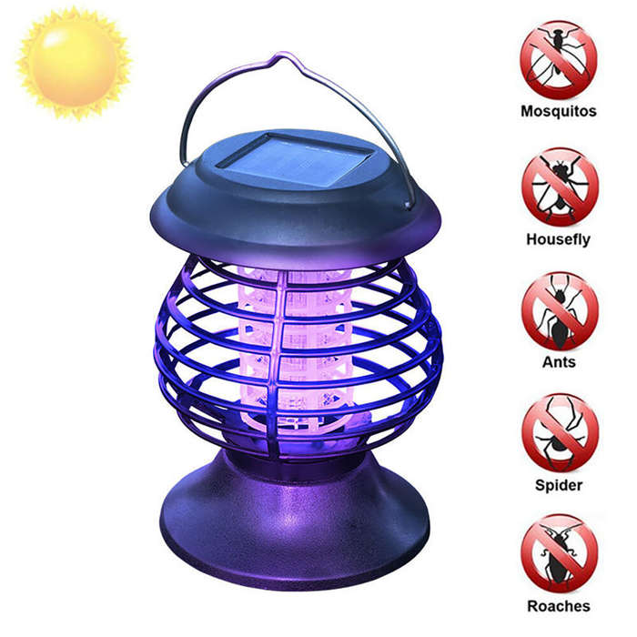Black - Solar Powered Mosquito Killer Lamp IP65 Waterproof Auto On/Off Portable Outdoor Bug Zapper