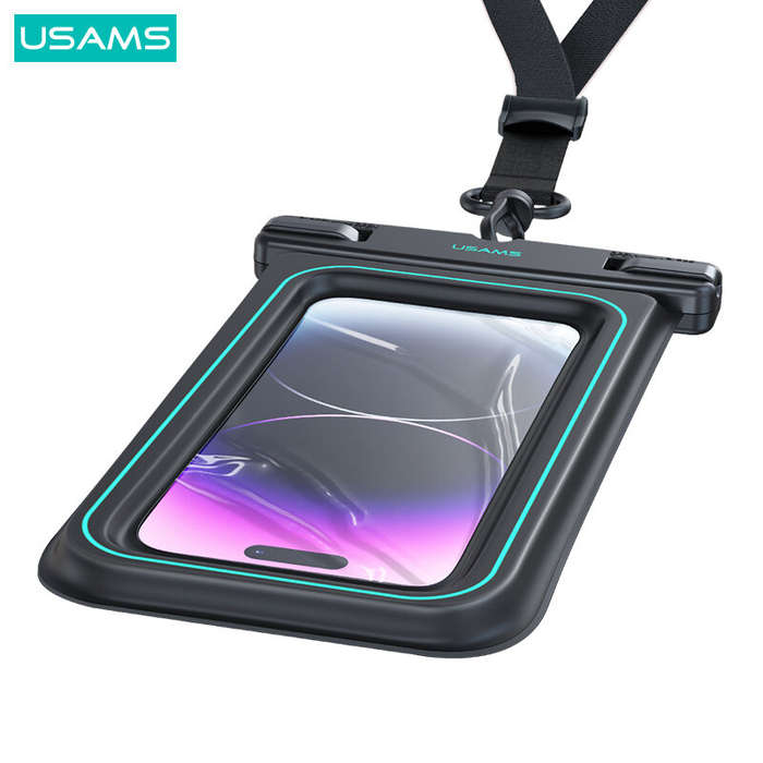 Black - USAMS 7 Inch IP68 Waterproof Phone Pouch Bag Floating Touch Screen With Lanyard For Phones U