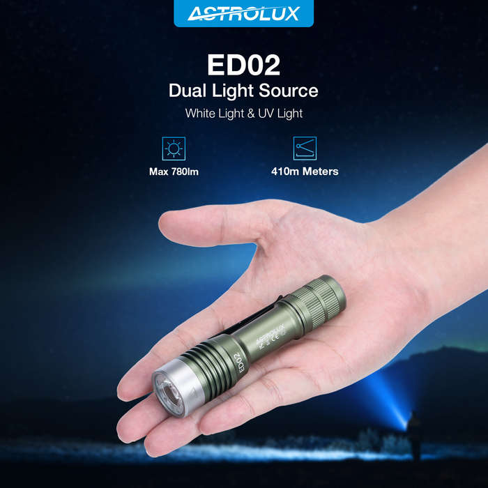 Black - Astrolux ED02 780LM EDC Keychain Flashlight with 365nm UV LEDs 410m Meters Throw Type-C Rech