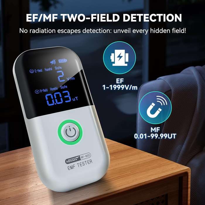 white - NOYAFA Upgraded EMF Meter Rechargeable Electromagnetic Field Radiation probe with High Preci