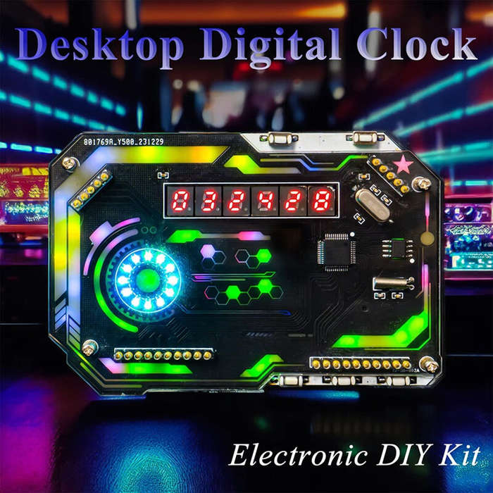 Unassemble Kit - DIY Desktop Digital Clock Electronic Kit Colorful LED Display Type-C Power Supply R