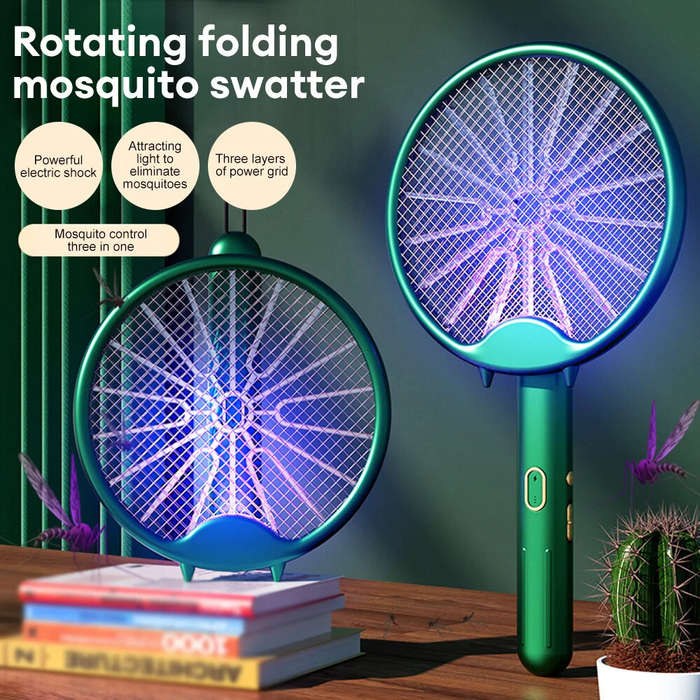 Green - 3000V Electric Mosquito Racket Mosquito Killer Lamp USB Rechargeable Foldable Mosquito Repel