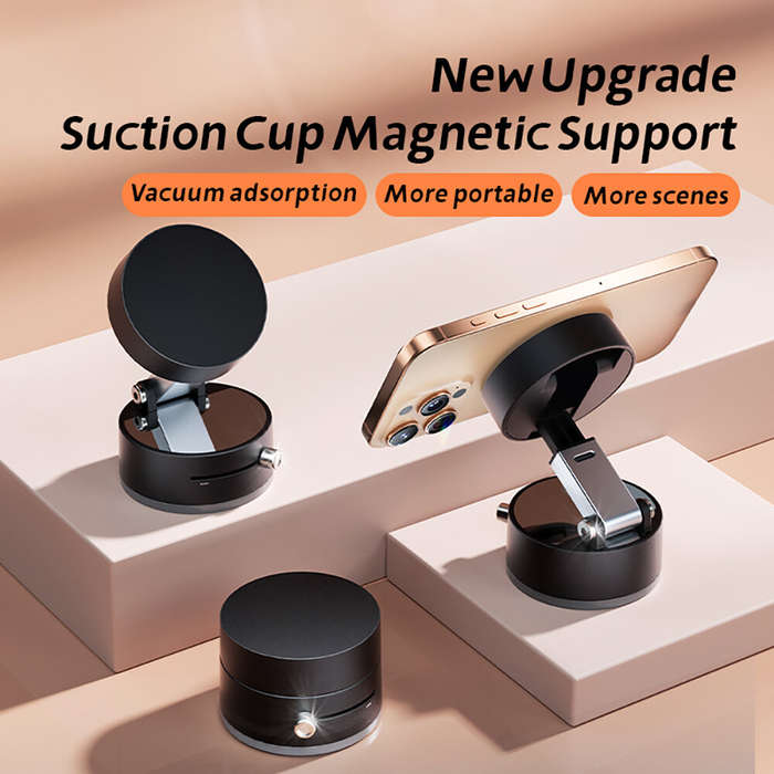 Black - Foldable Magnetic Vacuum Phone Holder 360 Electric Suction Car Mount Double-Sided Swivel Sta