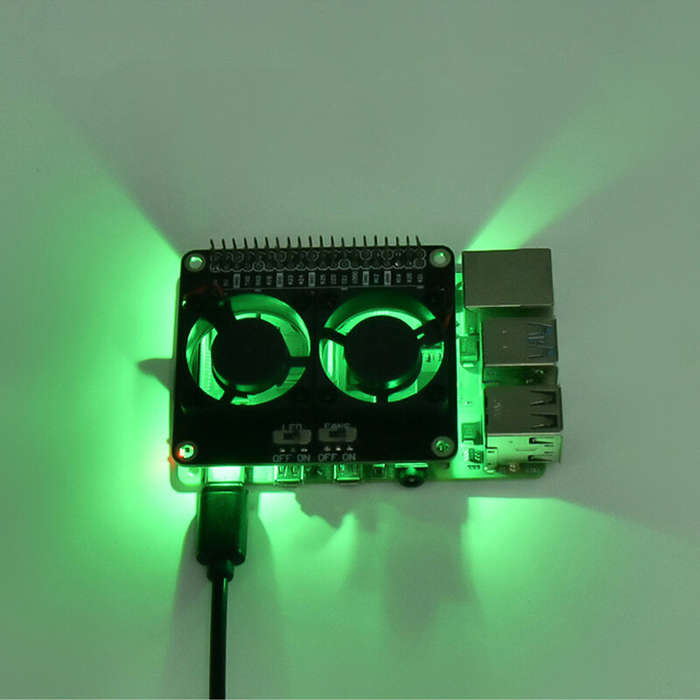 Board Only - Raspberry Pi 4B Dual Fan Cooling Module with Green LED Active Airflow Full GPIO Compati