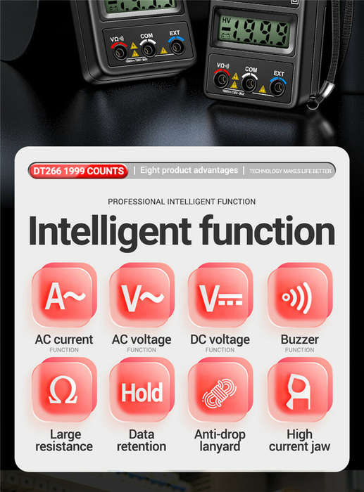 Blue - ANENG DT266 Digital Clamp Meter, High-precision 1000A AC Current Voltage and Resistance Measu
