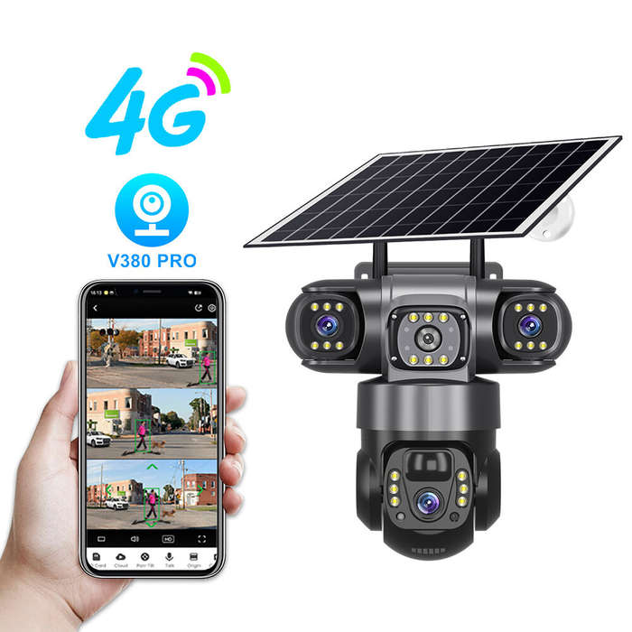 V380 4G 6MP Solar Security Camera 3-Lens System Dual-Charging Night Vision Motion Alerts 4G European