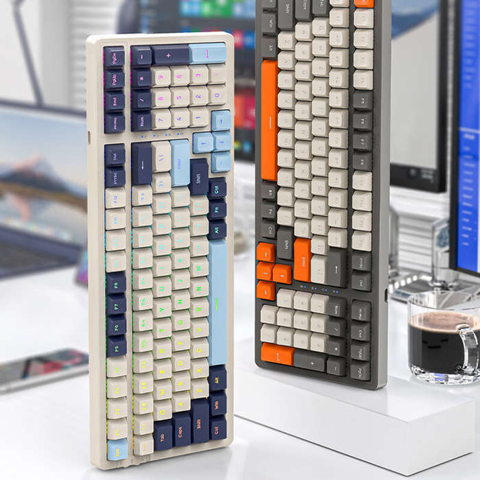 Blue - WOLF OF WILDERNESS K8 100 Keys Wireless bluetooth Mechanical Gaming Keyboard Tri-mode Connect