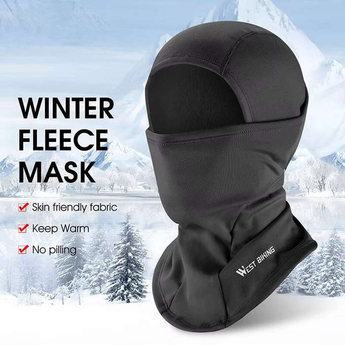 Black - WEST BIKING Cycling Cap Winter Warm Running Scarf Large Size Balaclava Velvet Bike Full Face