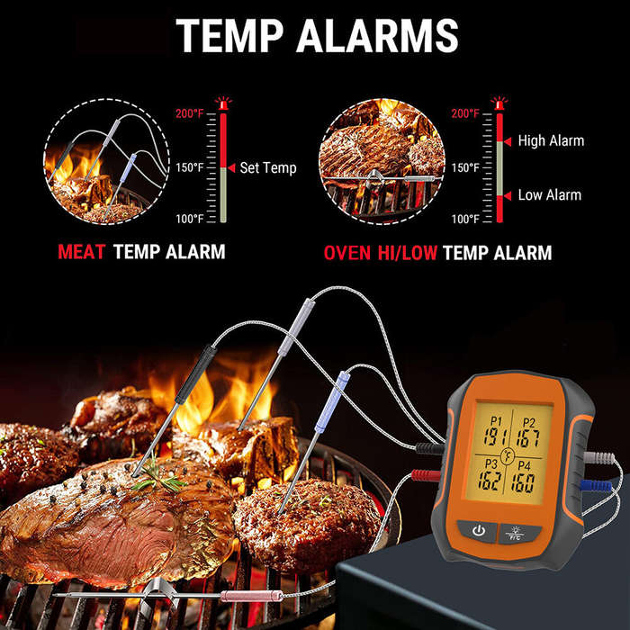 Orange - bluetooth Kitchen Oven Thermometer Four Probe Electronic Wireless Food Thermometer Dual Ala