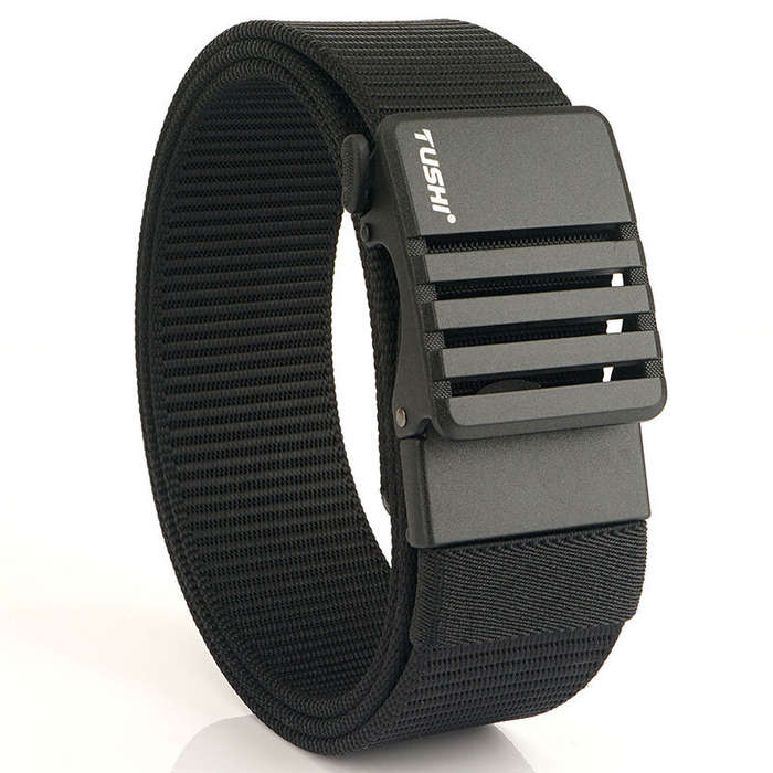 Black - TUSHI 120cm Nylon Hard Tactical Belt for Men Metal Automatic Buckle Belt Military Belt for O