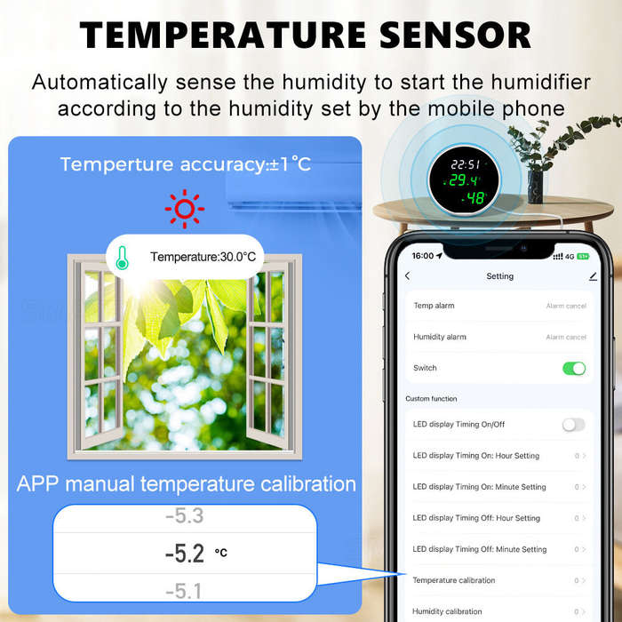 White - Tuya WiFi Temperature Humidity Sensor Smart Home Automation Voice Control Real Time Sensor U