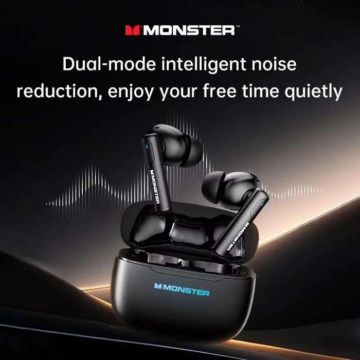 Black - Monster XKT26 TWS Wireless Earbuds bluetooth V5.4 Earphone HIFI Sound Quality Portable Sport